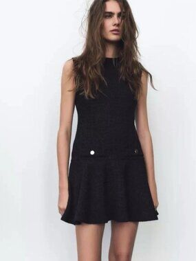 ZARA TEXTURED SHORT DRESS BLACK BRAND NEW WITH TAGS SIZE SMALL